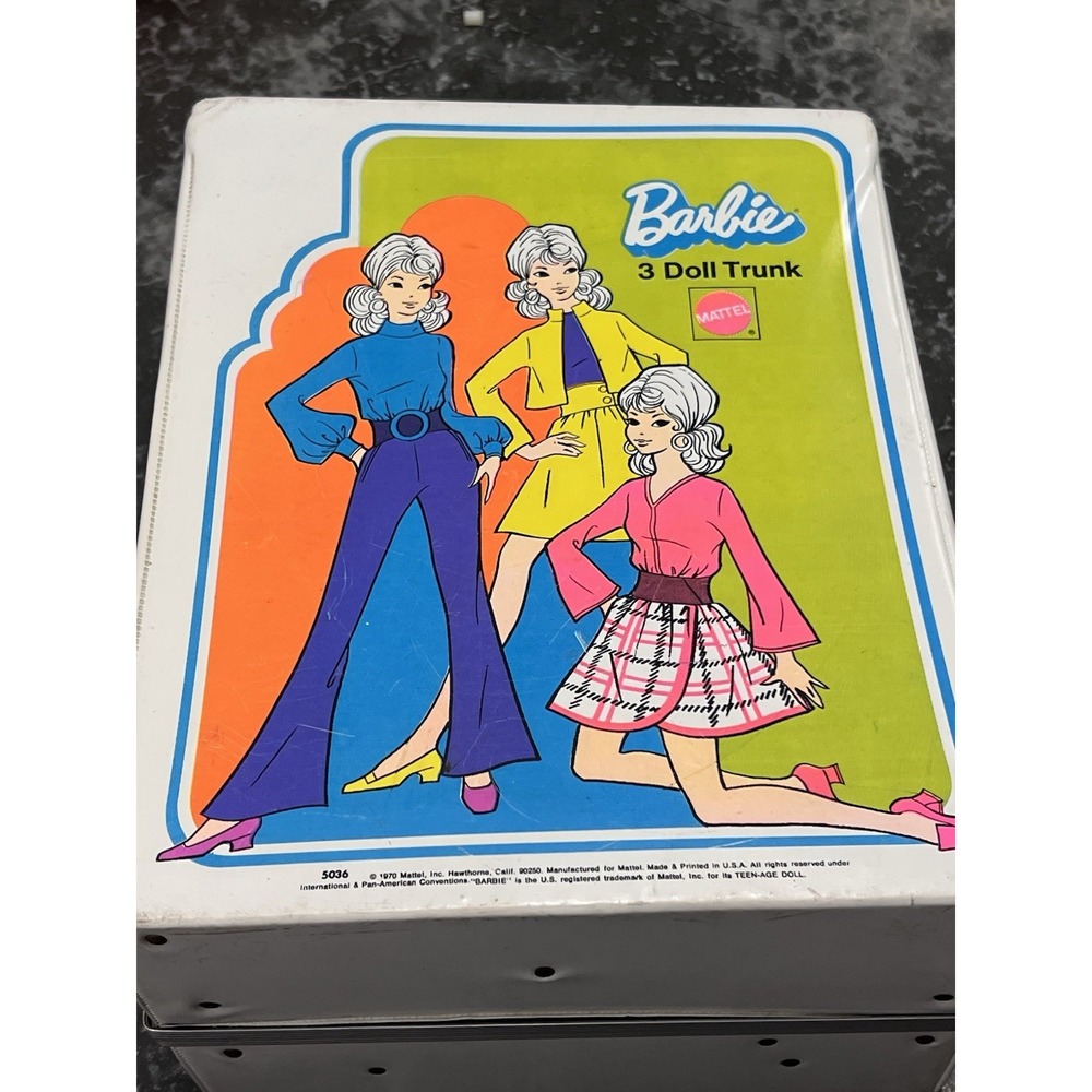 Vintage Barbie 5036 White Mod 3-Doll Storage Trunk Carrying Case 1970 Mattel